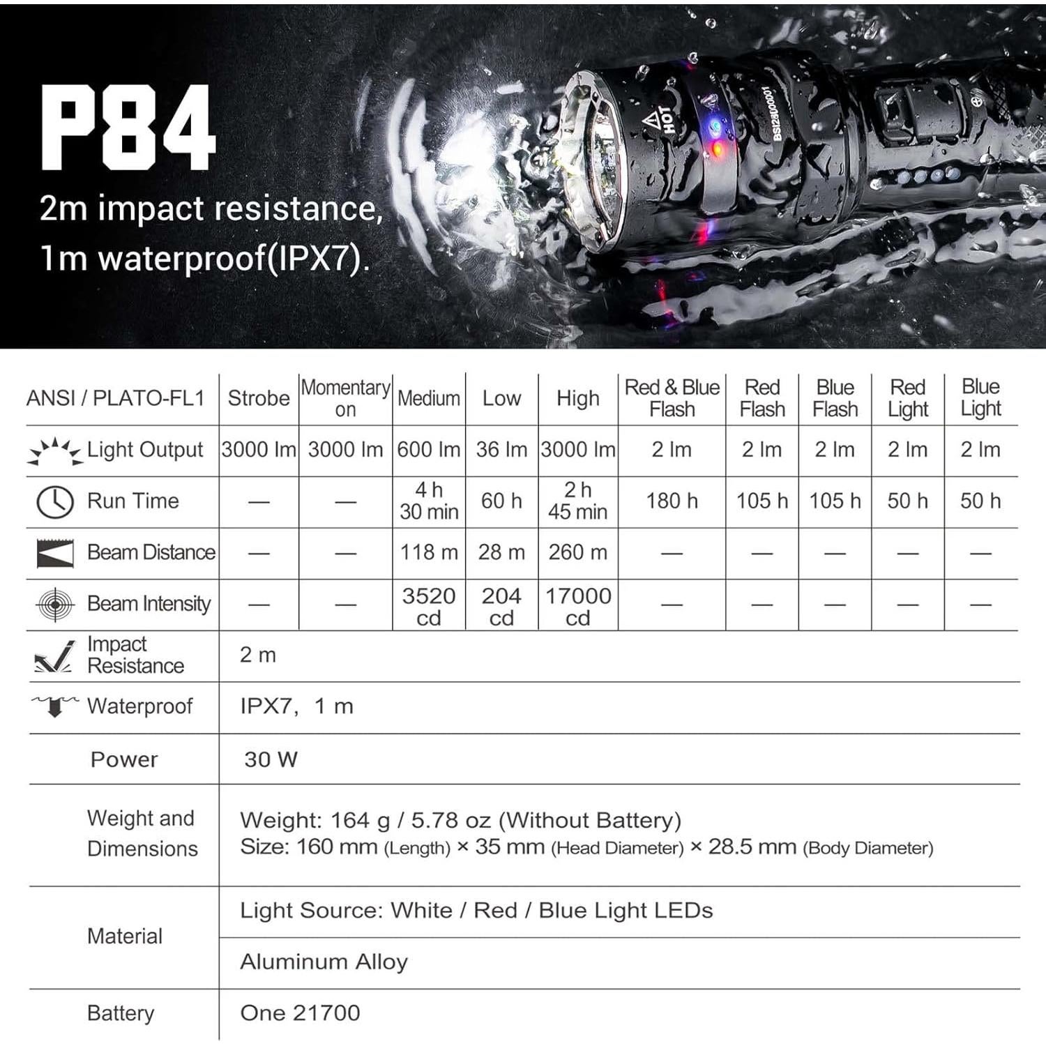 Linterna LED Nextorch P84 3000 Lúmenes Resistente al Agua