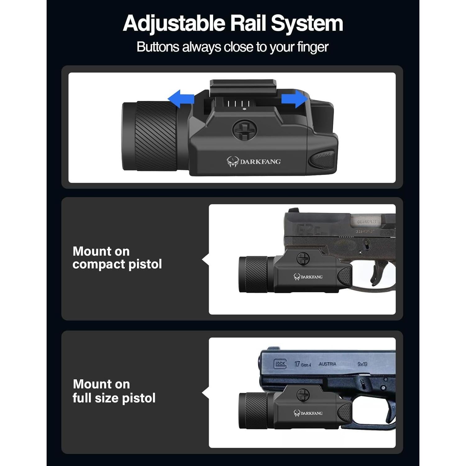 Linterna Táctica DARKFANG 1500 Lúmenes para Riel Picatinny