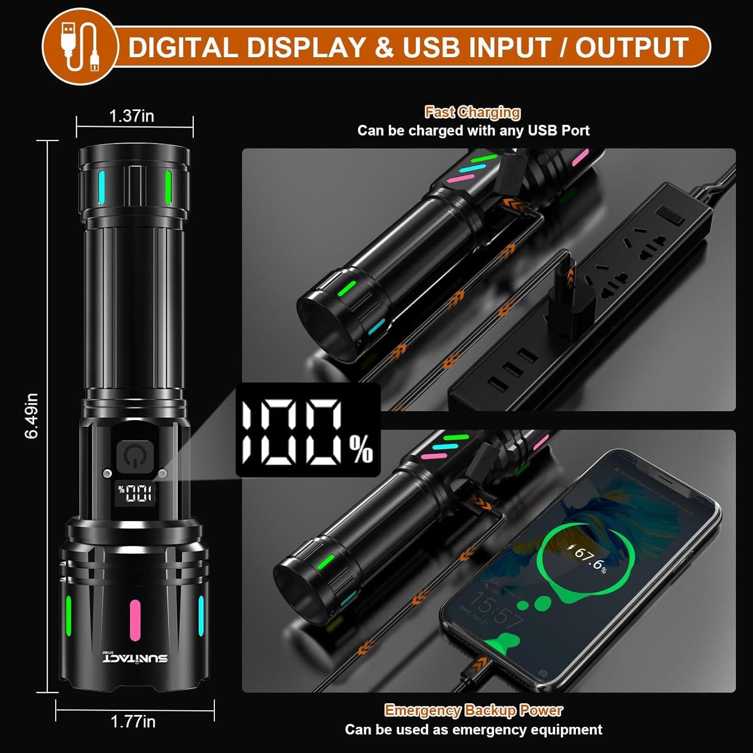 Linterna LED Recargable Sunitact ST1007 2000 Lúmenes IP67