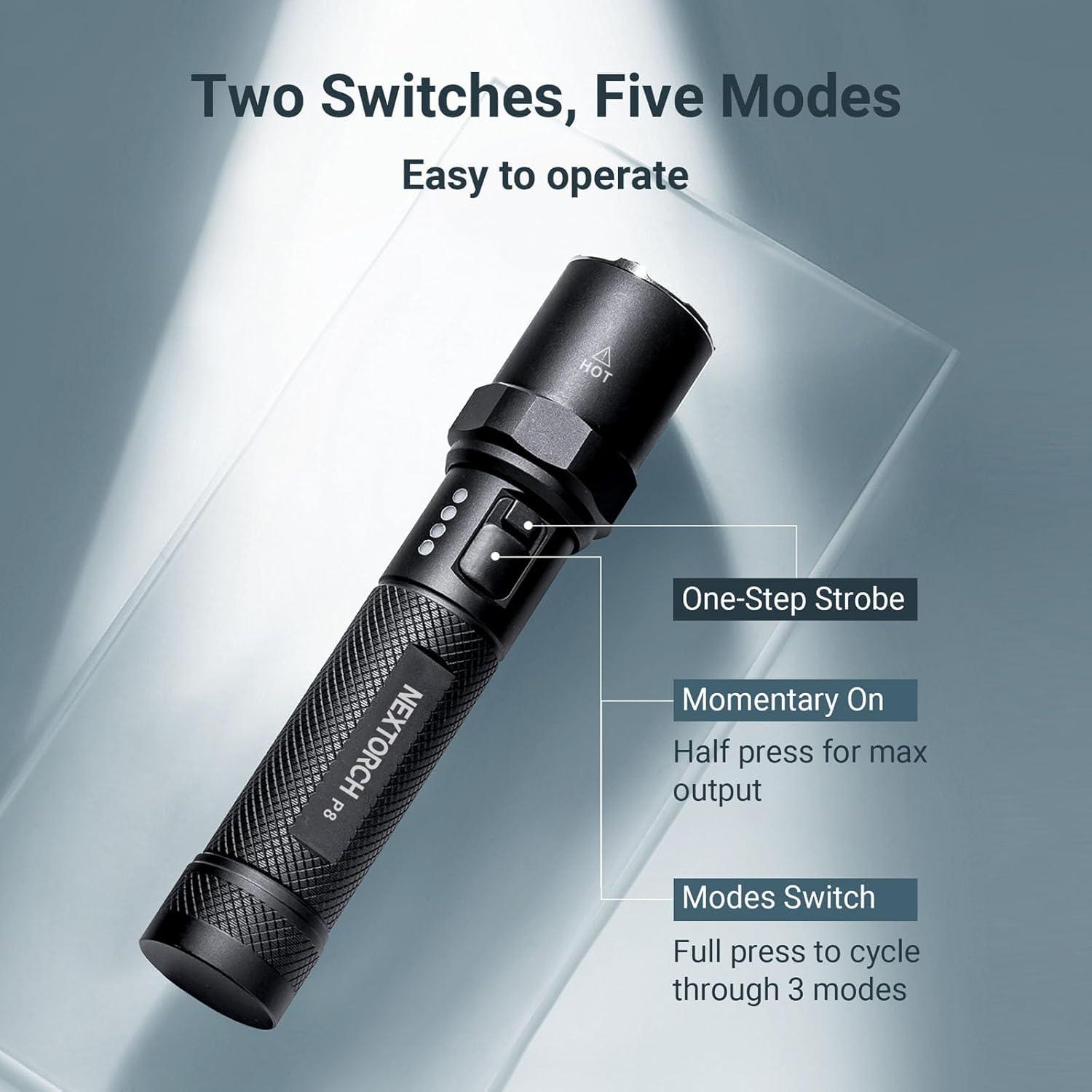 Linterna Recargable NEXTORCH P8 1600 Lúmenes IPX7 14cm