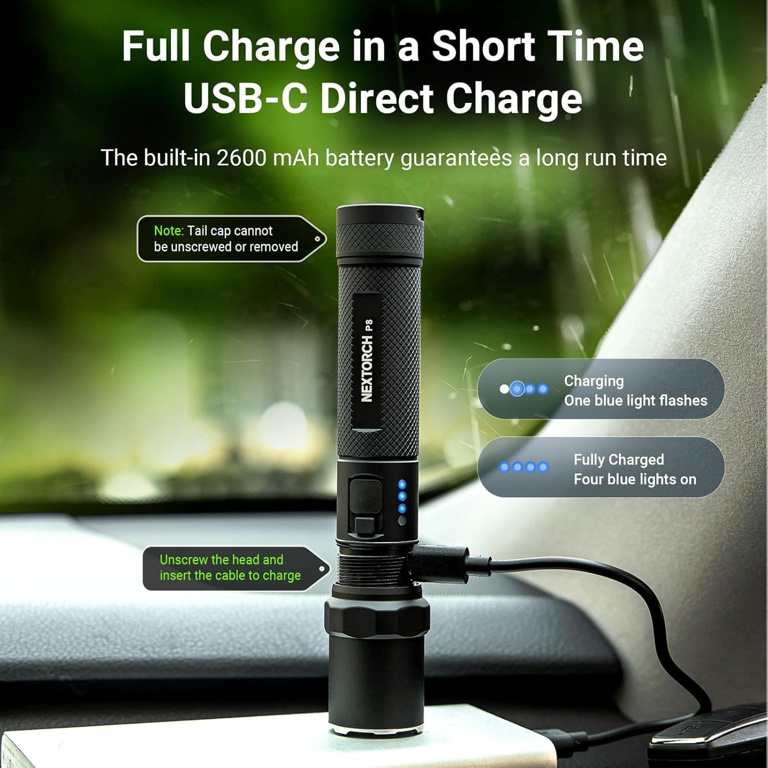 Linterna Recargable NEXTORCH P8 1600 Lúmenes IPX7 14cm