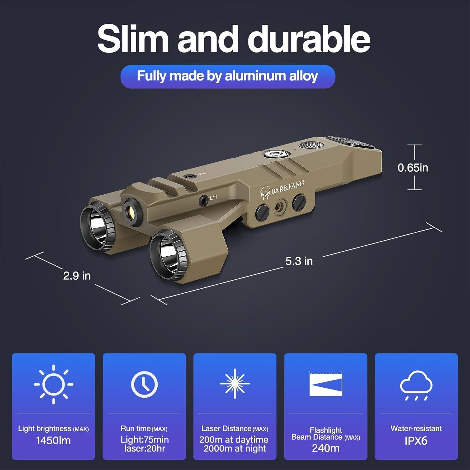 Linterna Táctica DARKFANG 1450 Lúmenes con Lásser Verde
