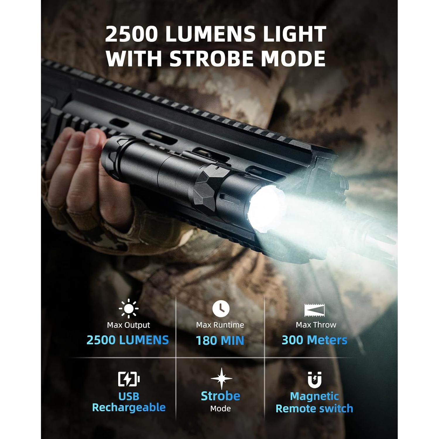 Linterna Táctica EZshoot 2500 Lúmenes para Rifle con Interruptor Remoto