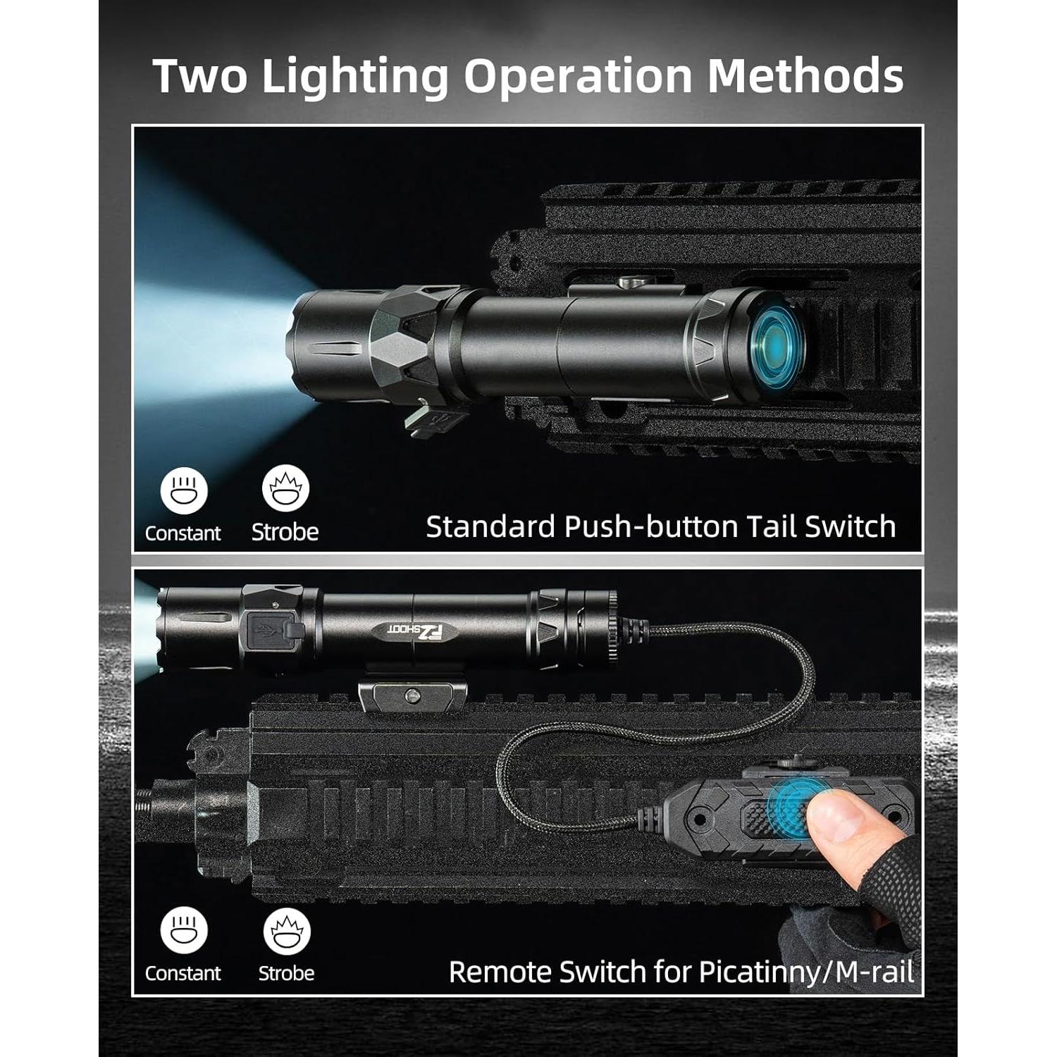 Linterna Táctica EZshoot 2500 Lúmenes para Rifle con Interruptor Remoto