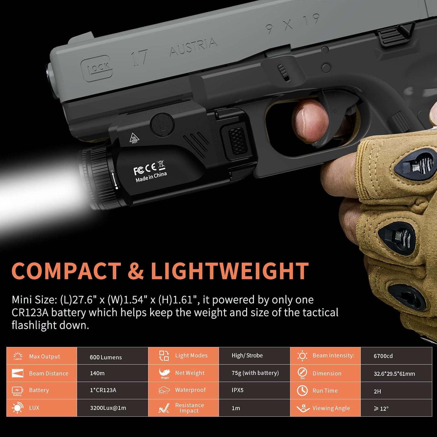 Linterna Táctica Compacta CRONHAWK 600 Lúmenes Picatinny