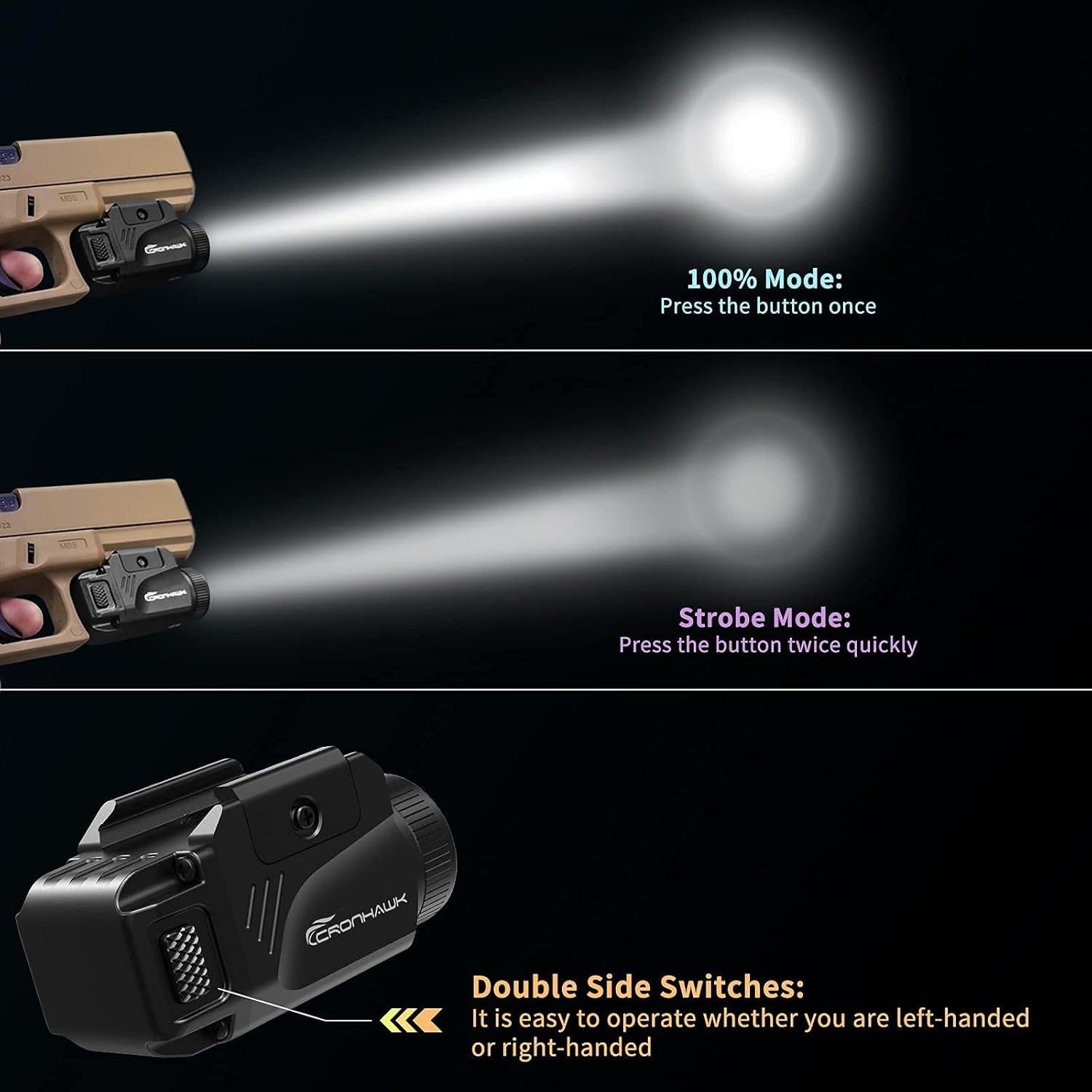 Linterna Táctica Compacta CRONHAWK 600 Lúmenes Picatinny