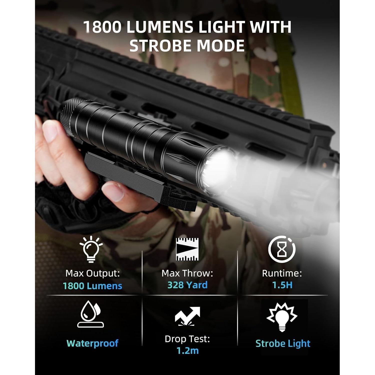 Linterna Táctica EZshoot 1800 Lúmenes Riel Picatinny Estroboscópica