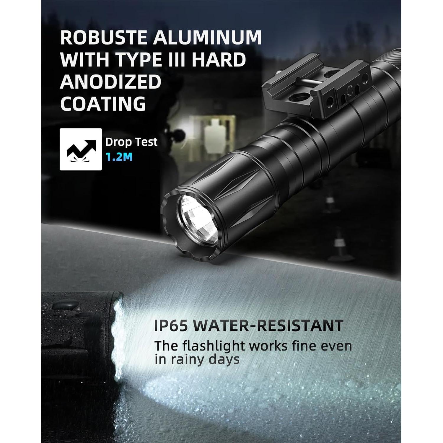 Linterna Táctica EZshoot 1800 Lúmenes Riel Picatinny Estroboscópica