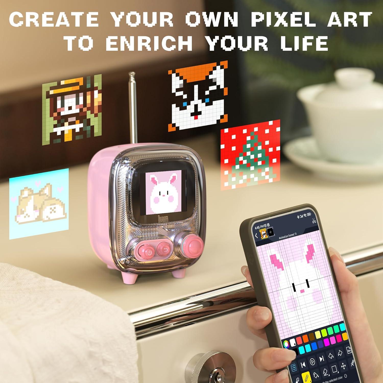 Divoom Tiivoo-2 Altavoz Bluetooth Retro Rosa con Pantalla LED 16x16