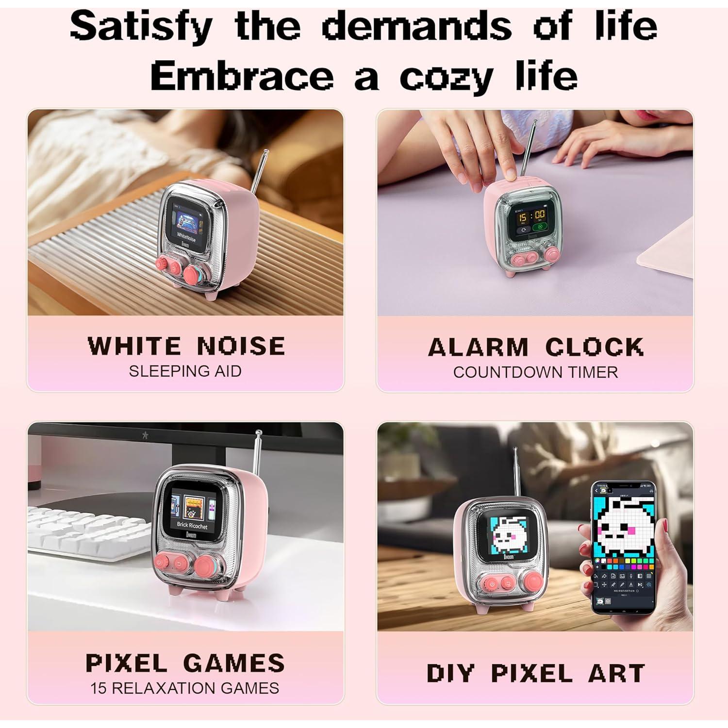 Divoom Tiivoo-2 Altavoz Bluetooth Retro Rosa con Pantalla LED 16x16