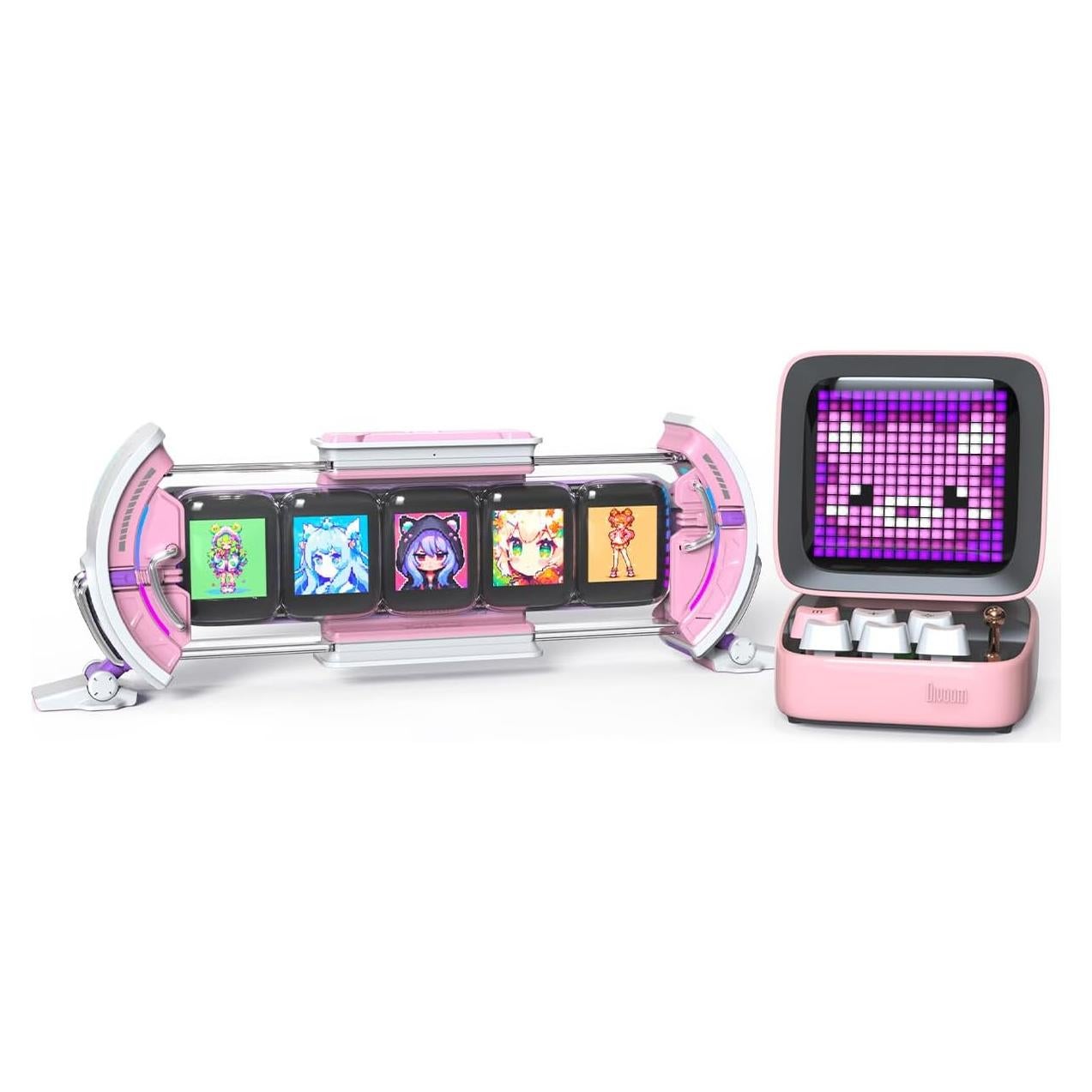 Divoom Ditoo Rosa + Times Gate Rosa - Altavoz Bluetooth y Reloj Digital