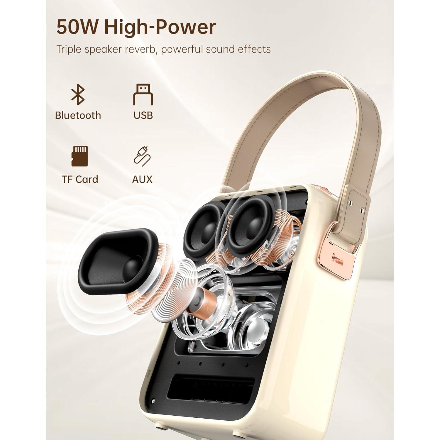 Songbird-HQ2 Karaoke Machine with 2 Wireless Microphones,50W Sound Bluetooth Speaker for Adults Girls Boys,Audio Mixer Karaoke System for Home Outdoor,Support TF/AUX/USB,Gift for All Ages