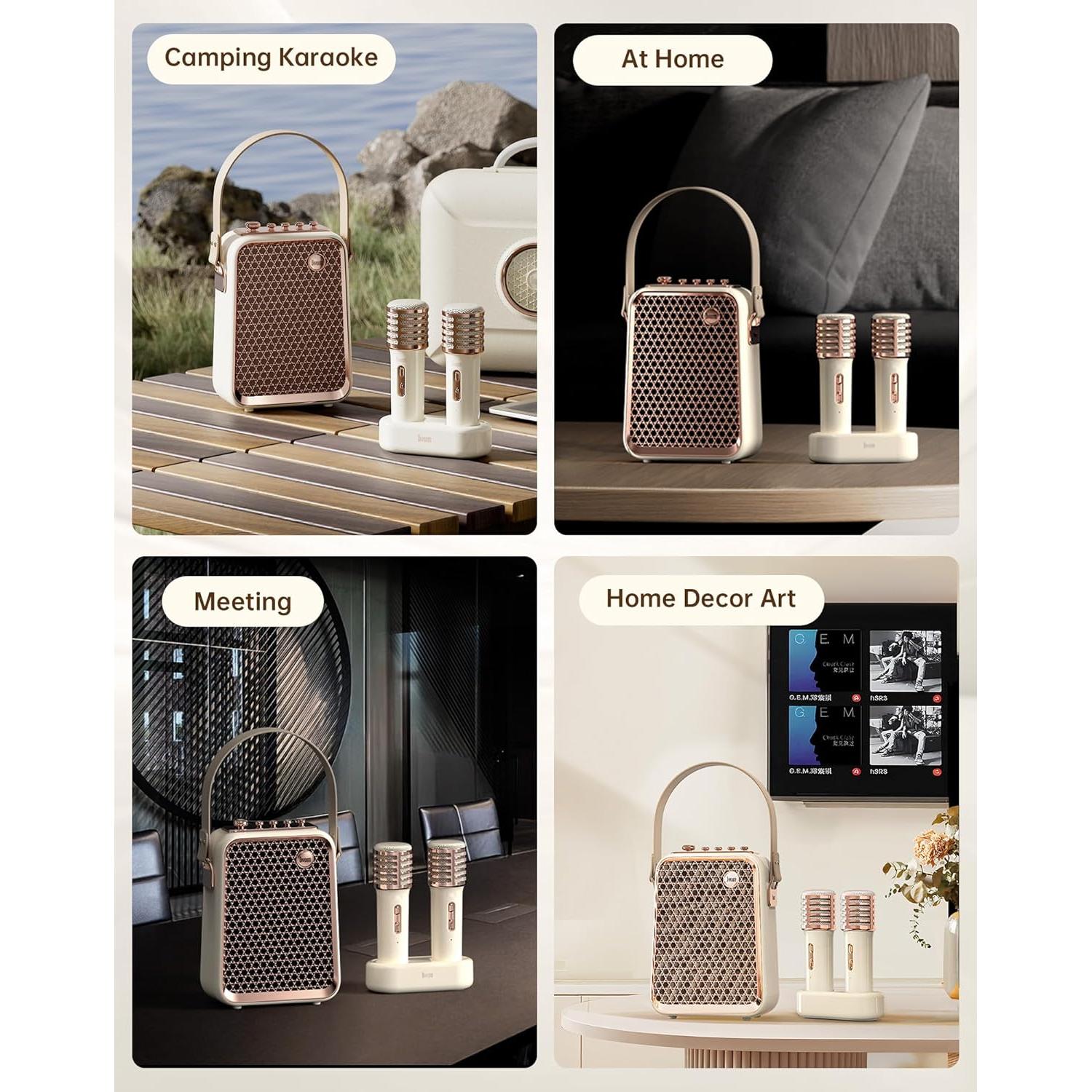 Songbird-HQ2 Karaoke Machine with 2 Wireless Microphones,50W Sound Bluetooth Speaker for Adults Girls Boys,Audio Mixer Karaoke System for Home Outdoor,Support TF/AUX/USB,Gift for All Ages