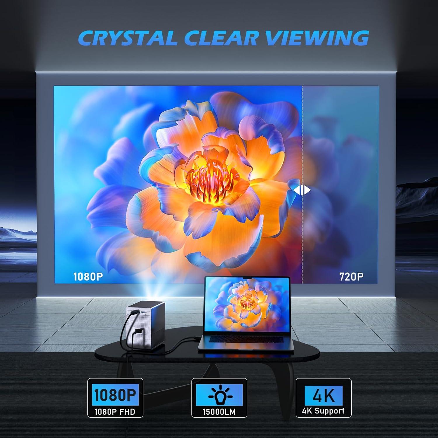 Proyector Mini KisPoy 4K Portátil Wifi Bluetooth 1080P 15000 Lúmenes