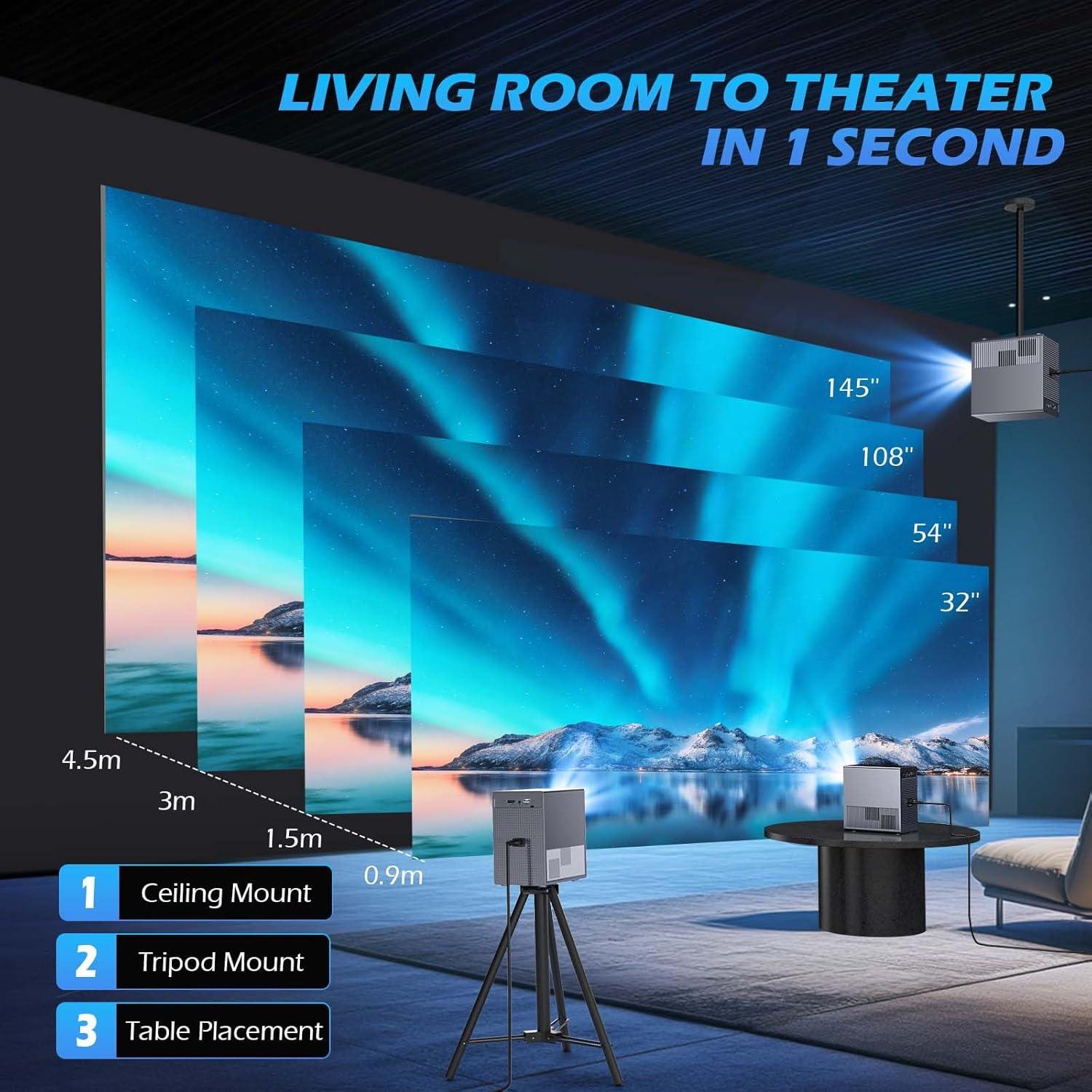 Proyector Mini KisPoy 4K Portátil Wifi Bluetooth 1080P 15000 Lúmenes