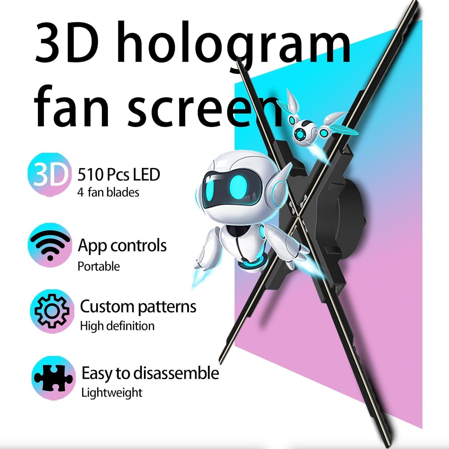 Ventilador Holográfico 3D YSTEROKS 50cm LED Alta Definición
