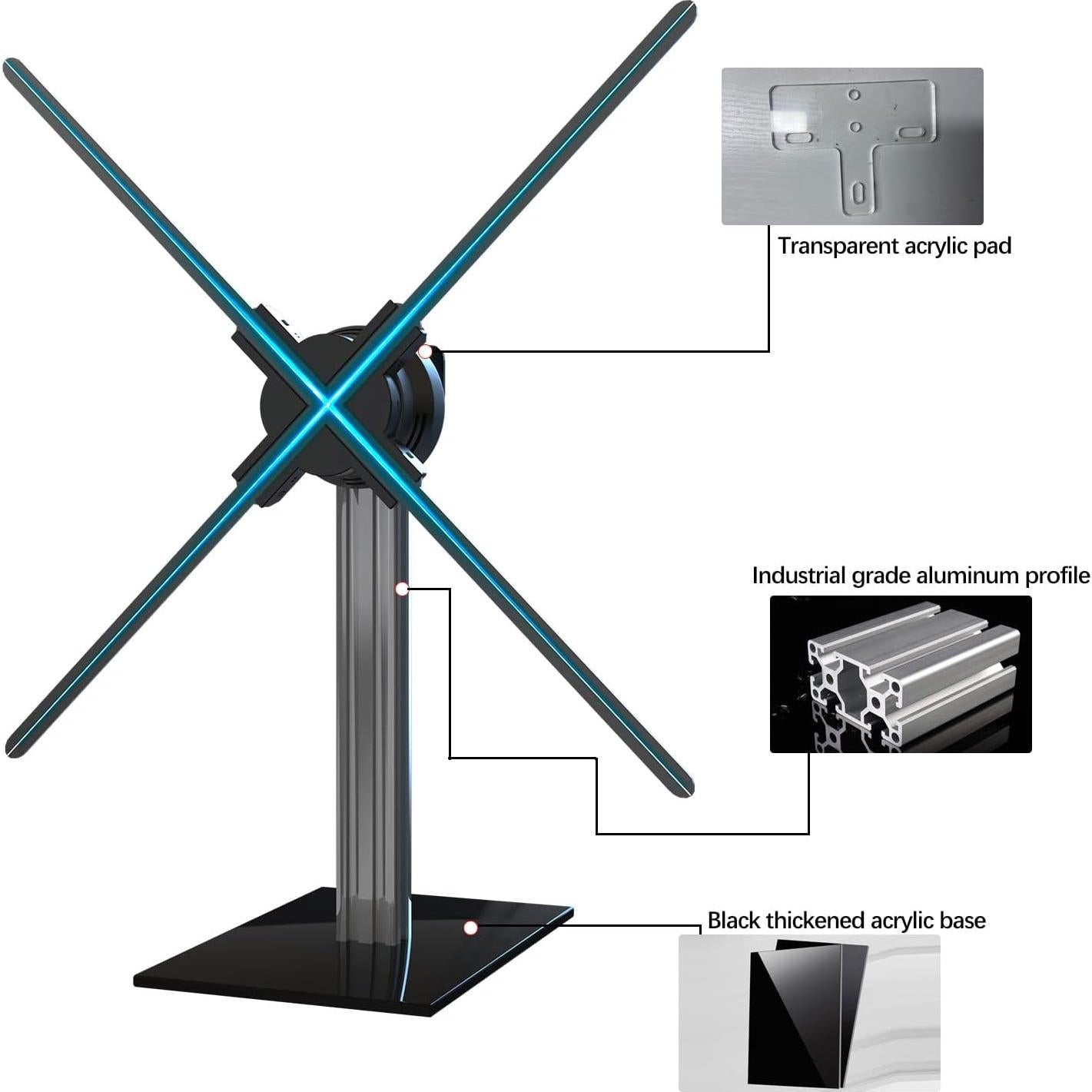 Soporte de Escritorio Missyou para Ventilador Holográfico 3D - Vidrio Templado y Aluminio