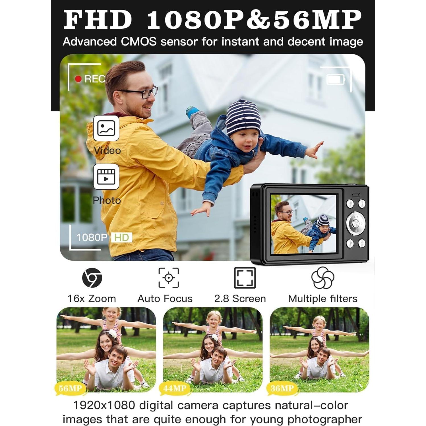Cámara Digital para Niños 56MP FHD 1080P con Zoom 16x