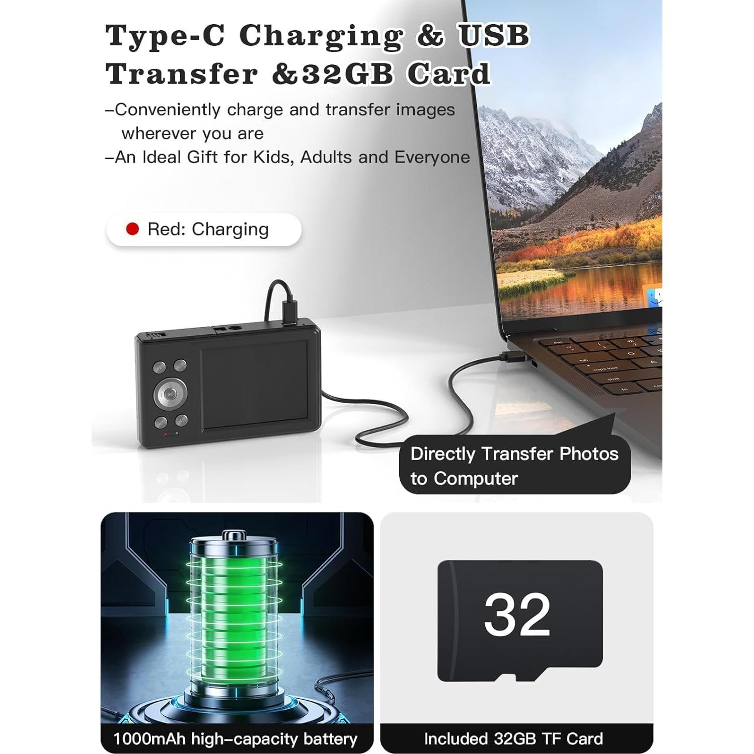 Cámara Digital para Niños 56MP FHD 1080P con Zoom 16x