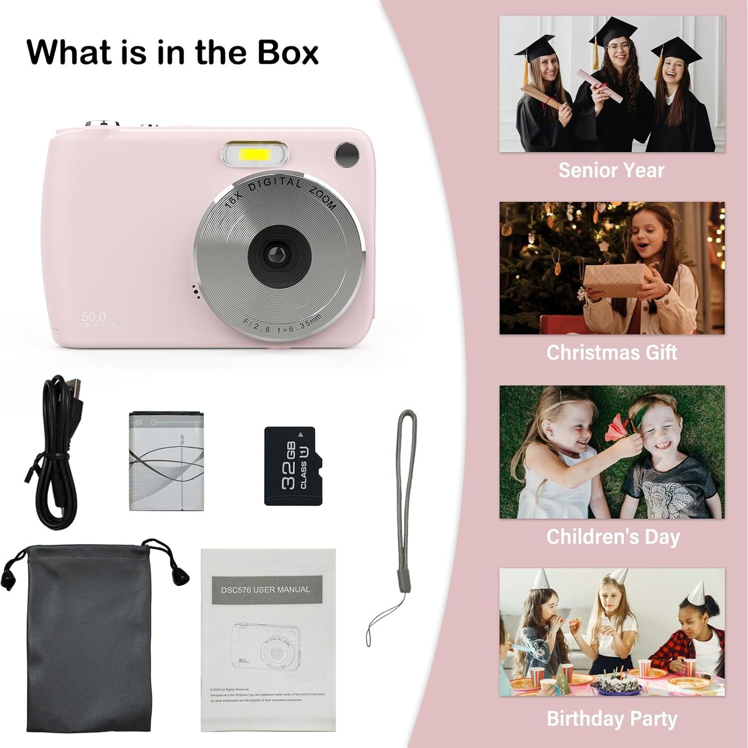 Cámara Digital Compacta YingCheng 50MP FHD 1080P Rosa