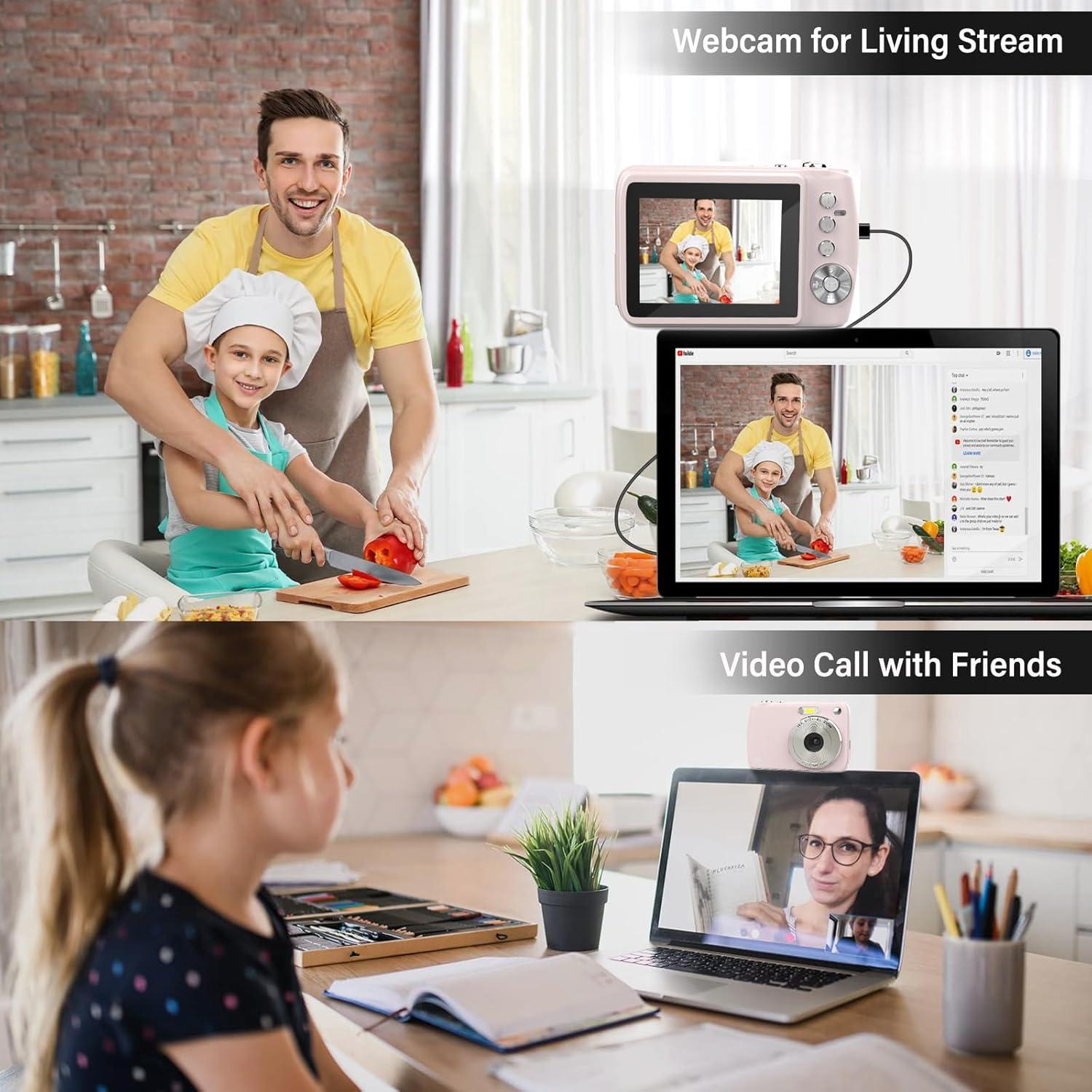 Cámara Digital Compacta YingCheng 50MP FHD 1080P Rosa