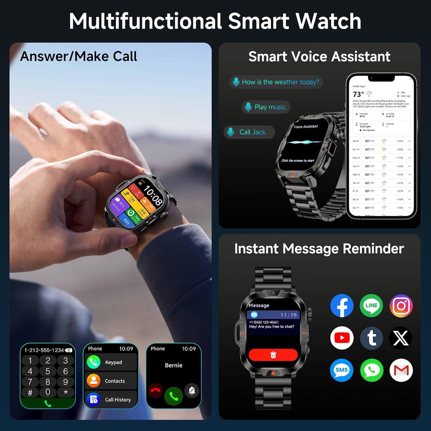 Reloj Inteligente Militar BRUBOSES V17 Negro 2.01" IP68 170+ Modos