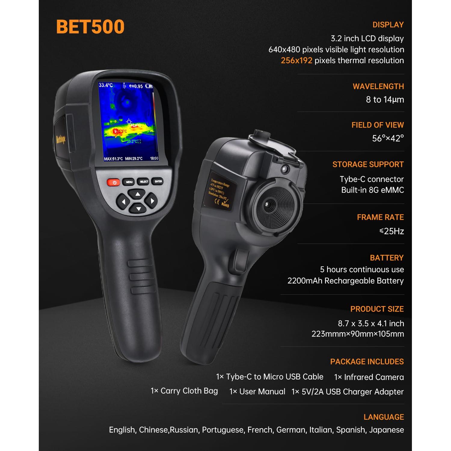 Cámara Térmica BETTITOPE BET500 Infrarroja 256x192 -20 a 550°C