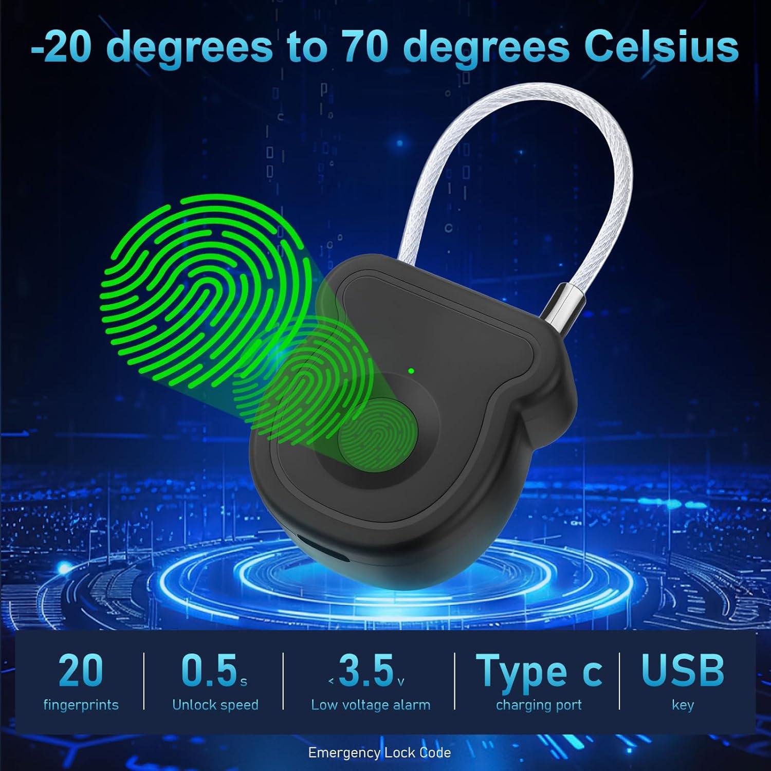 Candado Biométrico MYPIN de Huella Dactilar Recargable USB