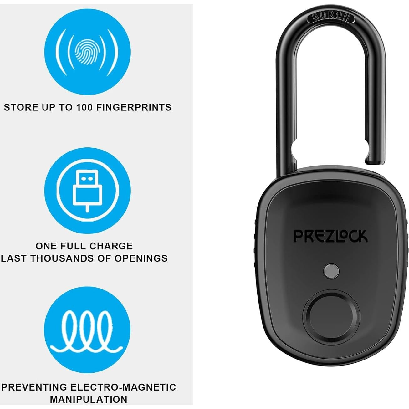 Candado Biométrico Prezlock con Huella Dactilar y 4 Llaves