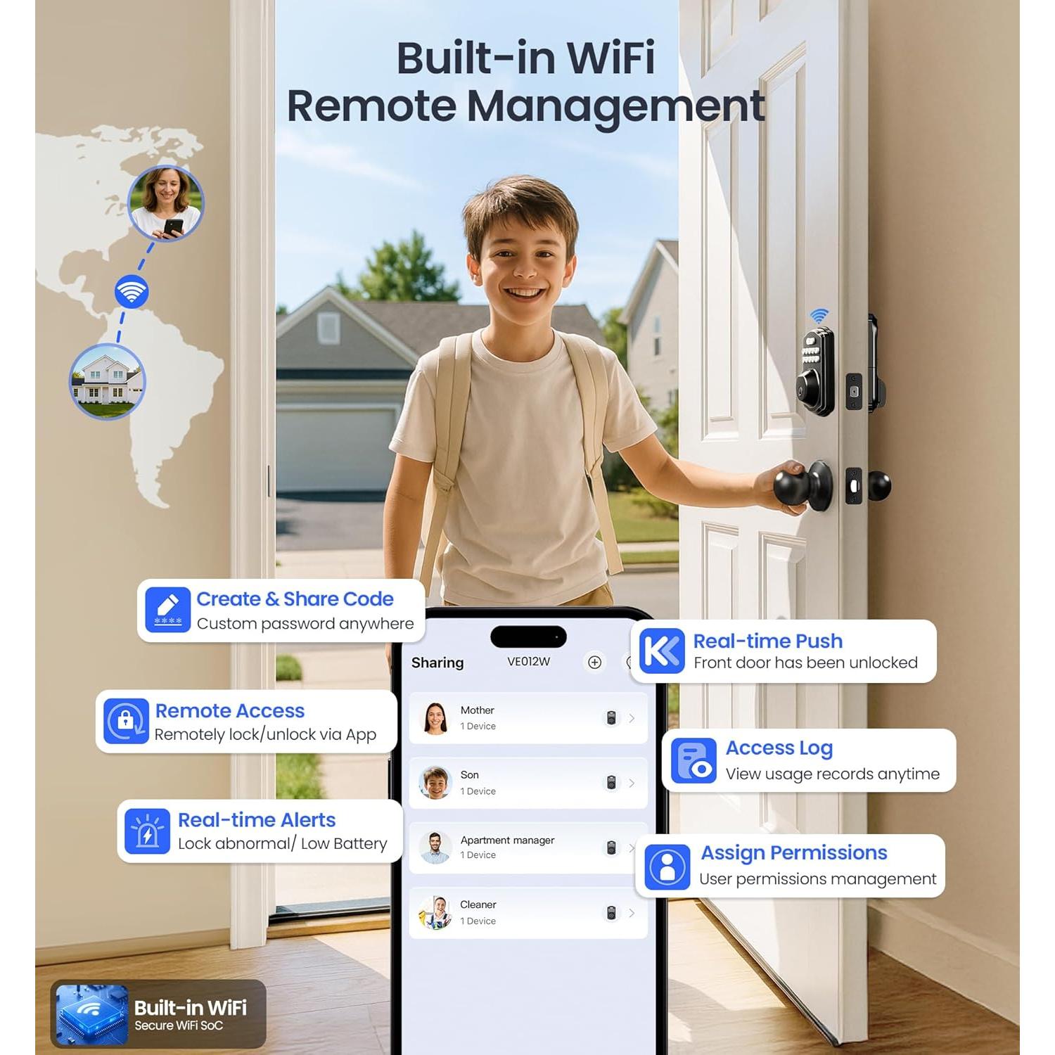 Cerradura Inteligente Veise VE012W WiFi, Teclado y Huella Dactilar