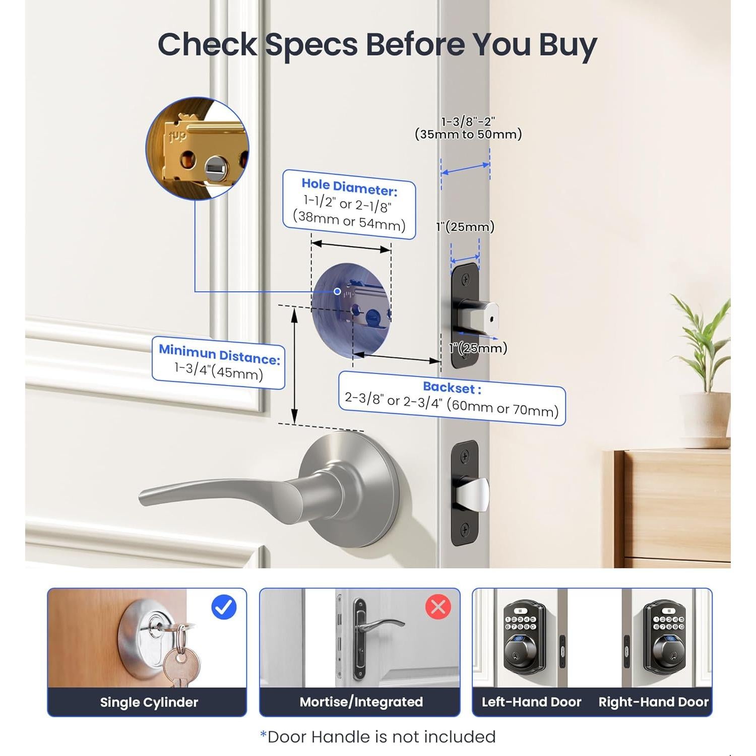 Cerradura Inteligente Veise VE012W WiFi, Teclado y Huella Dactilar