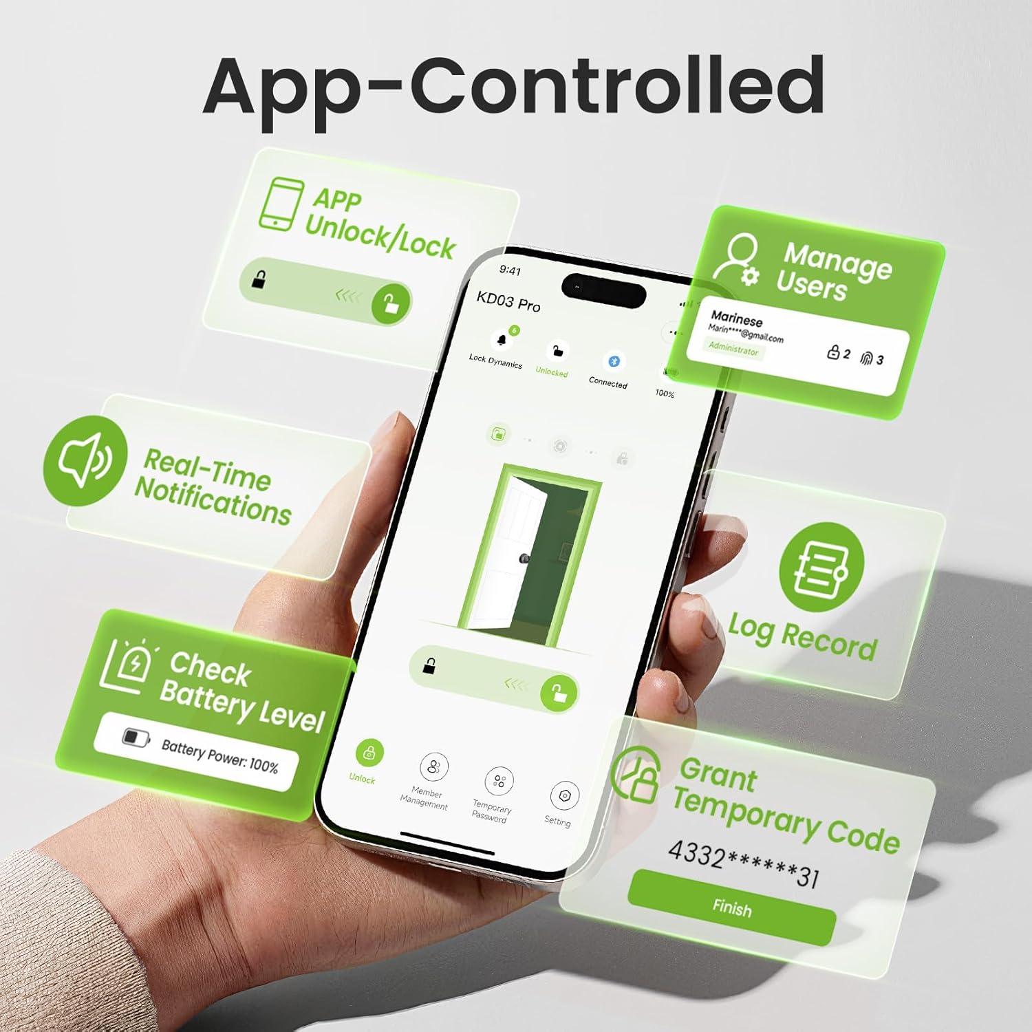 Cerradura Inteligente GHome KD03 PRO con Huella Dactilar y App