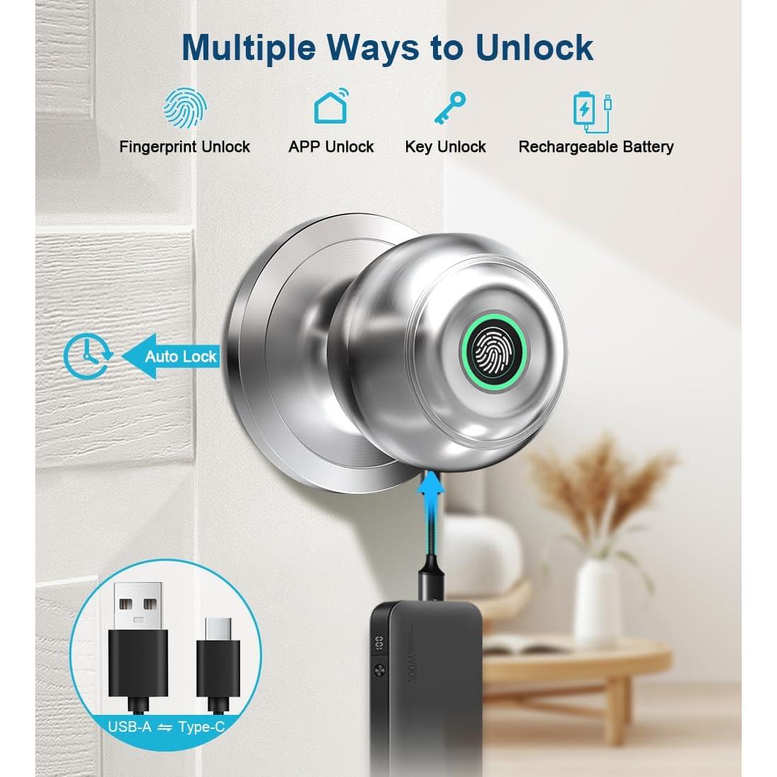 Cerradura Inteligente KLLOQUE con Huella Dactilar y APP - Níquel Satinado