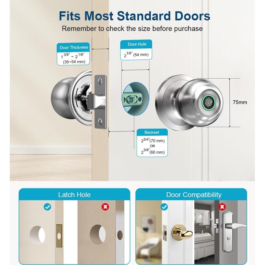 Cerradura Inteligente KLLOQUE con Huella Dactilar y APP - Níquel Satinado