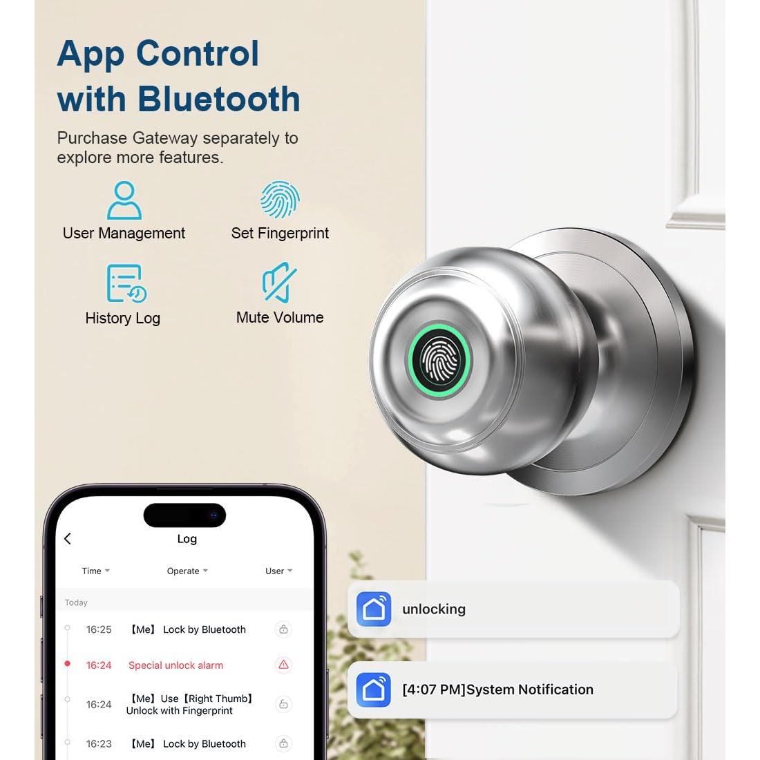 Cerradura Inteligente KLLOQUE con Huella Dactilar y APP - Níquel Satinado