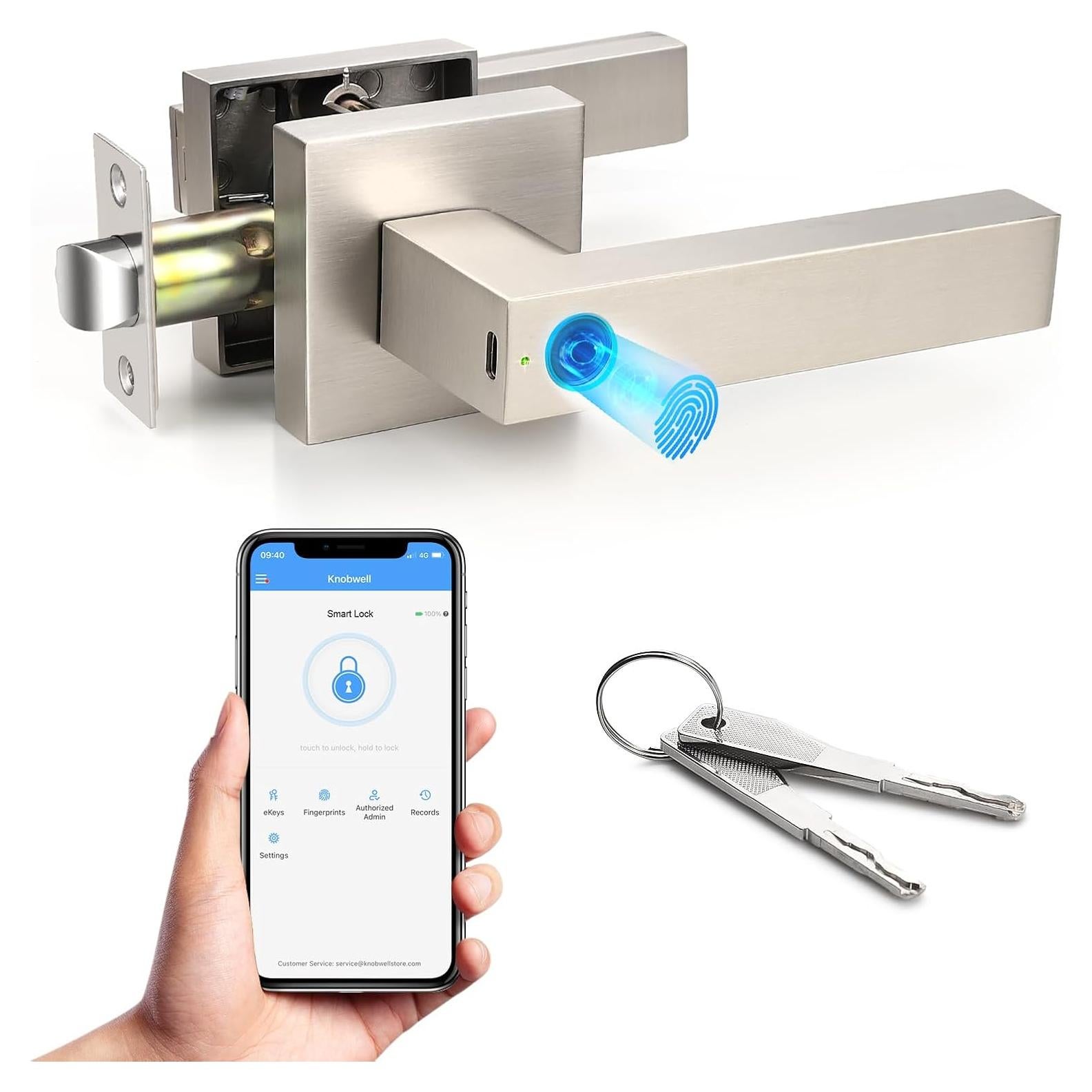 Cerradura Inteligente KNOBWELL con Huella Dactilar y App - Plata