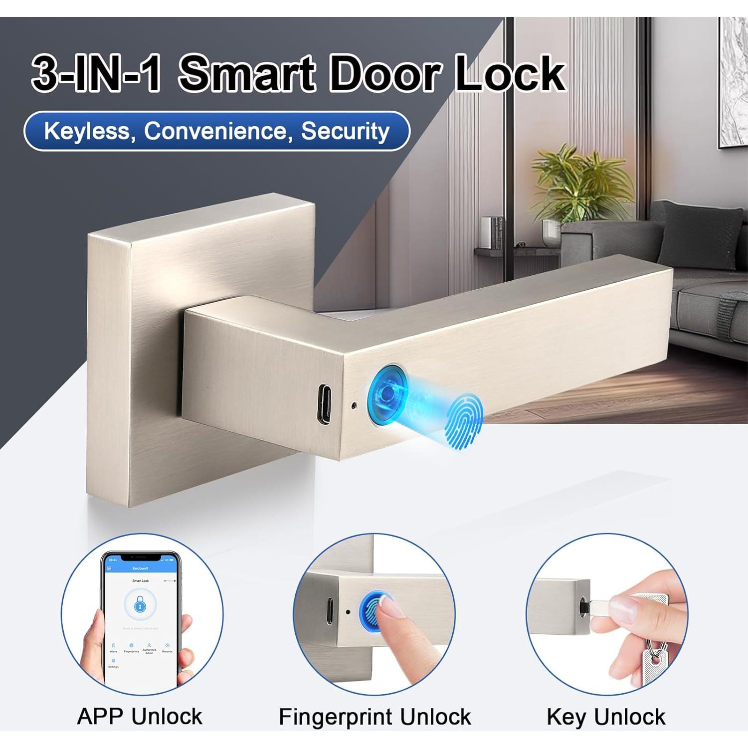 Cerradura Inteligente KNOBWELL con Huella Dactilar y App - Plata