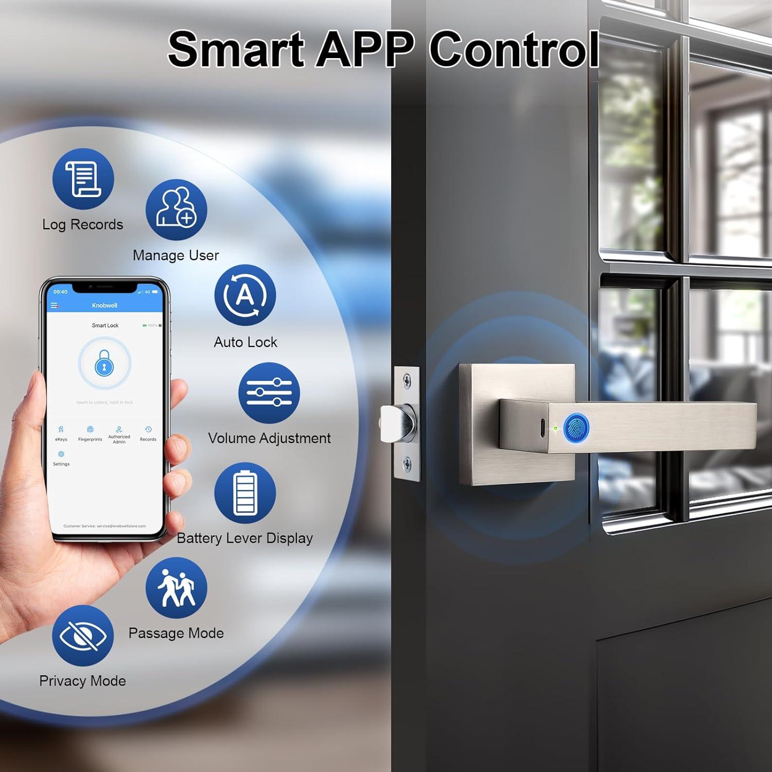 Cerradura Inteligente KNOBWELL con Huella Dactilar y App - Plata