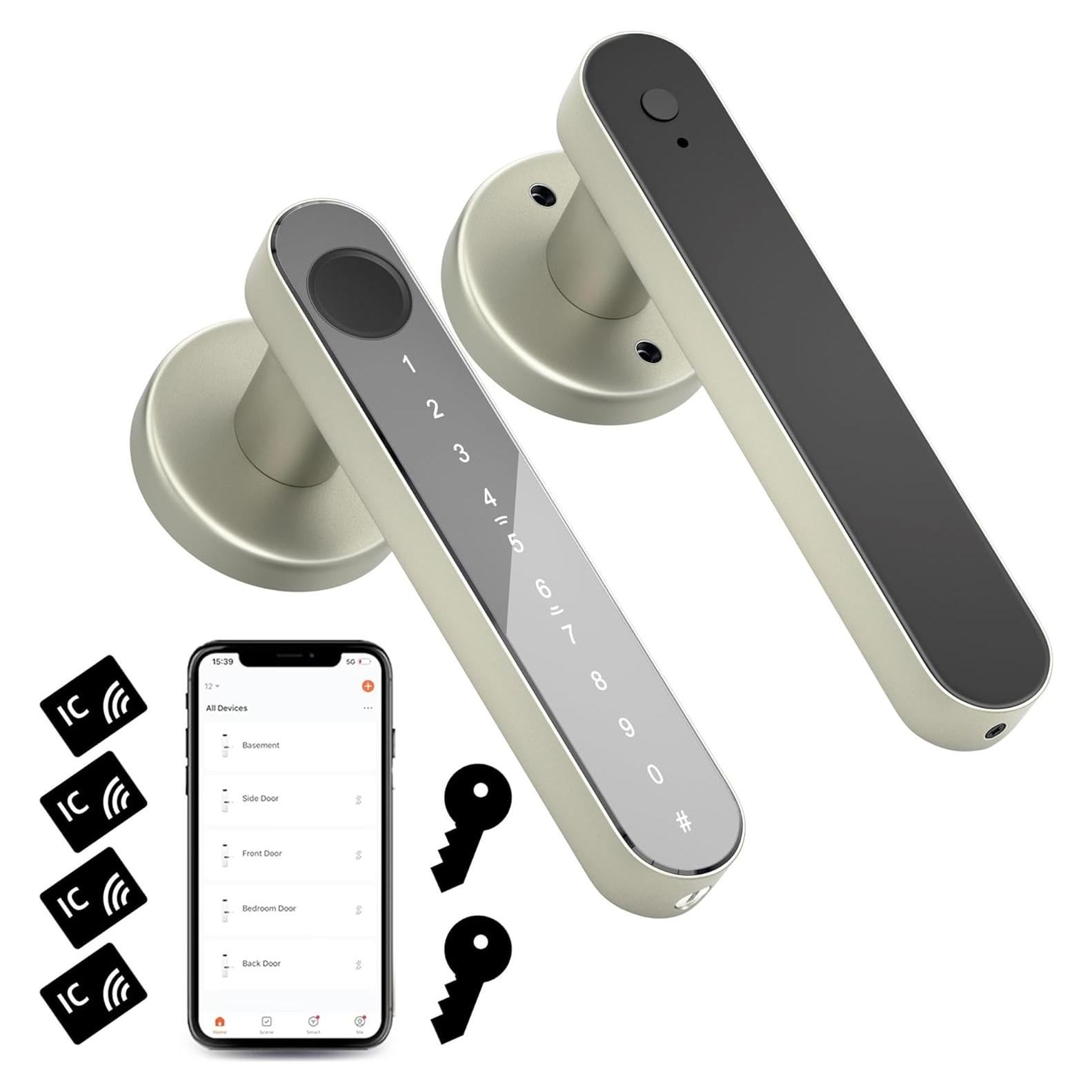 Cerradura Biométrica HEIXOS Z02 Oro Champán con APP