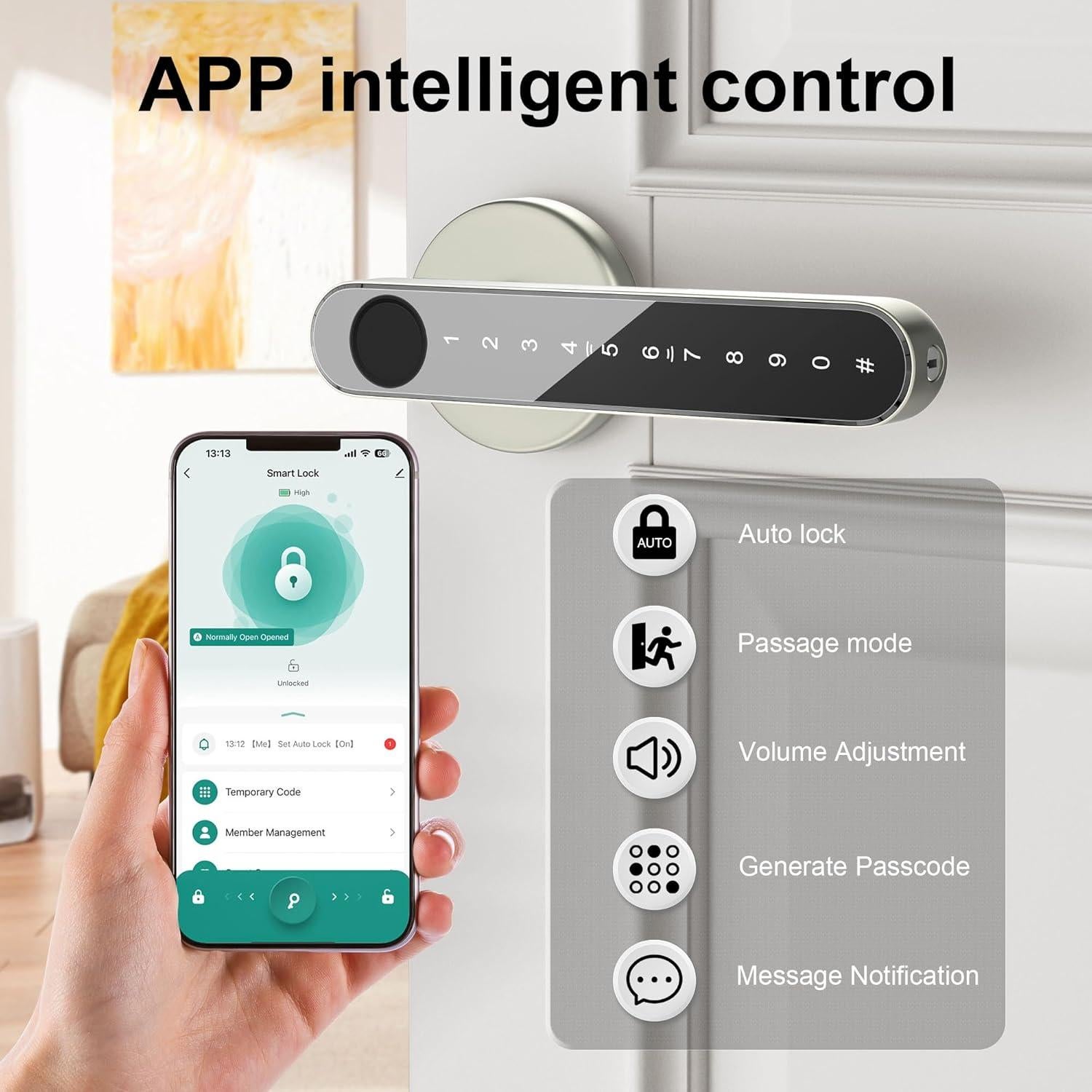 Cerradura Biométrica HEIXOS Z02 Oro Champán con APP