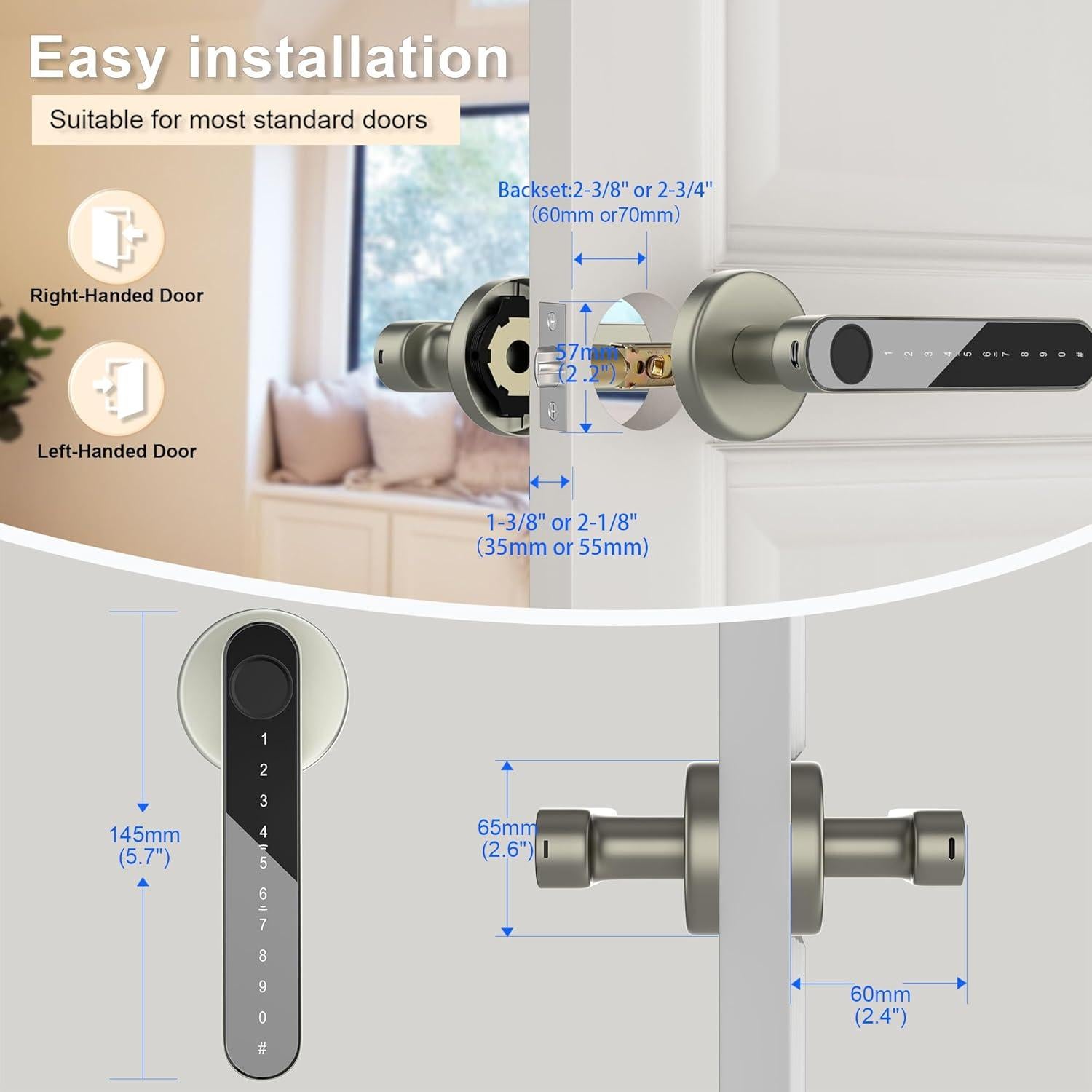 Cerradura Biométrica HEIXOS Z02 Oro Champán con APP