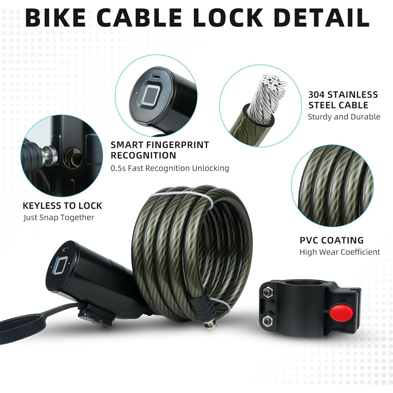 Candado de Bicicleta KENRONE Huella Dactilar 1.5m Antirrobo