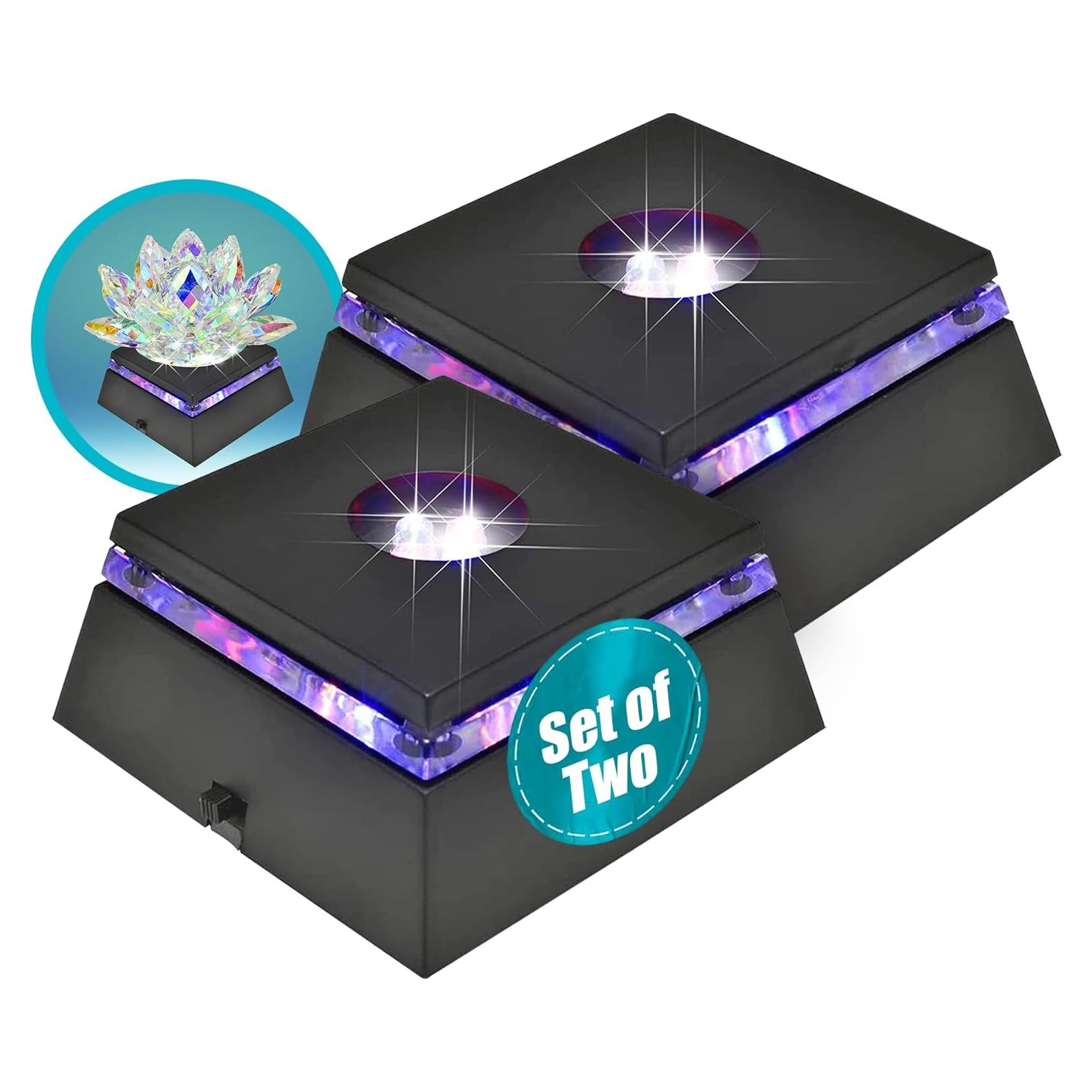 Base de Exhibición LED Cambiante Asente - Soporte para Cristales y Arte 2 Paquete