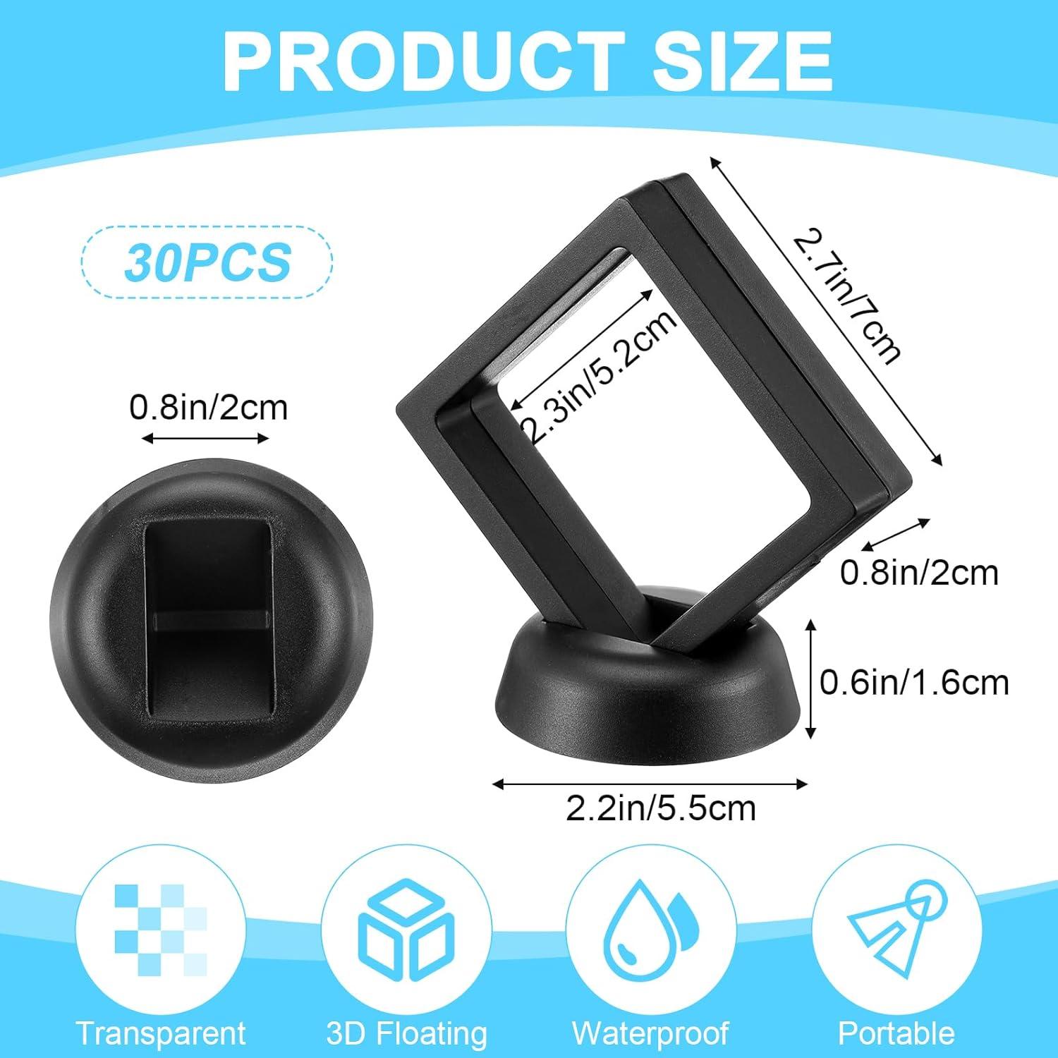 30 Estuches de Exhibición Flotante 3D HOFURME 6.9x6.9cm Negro