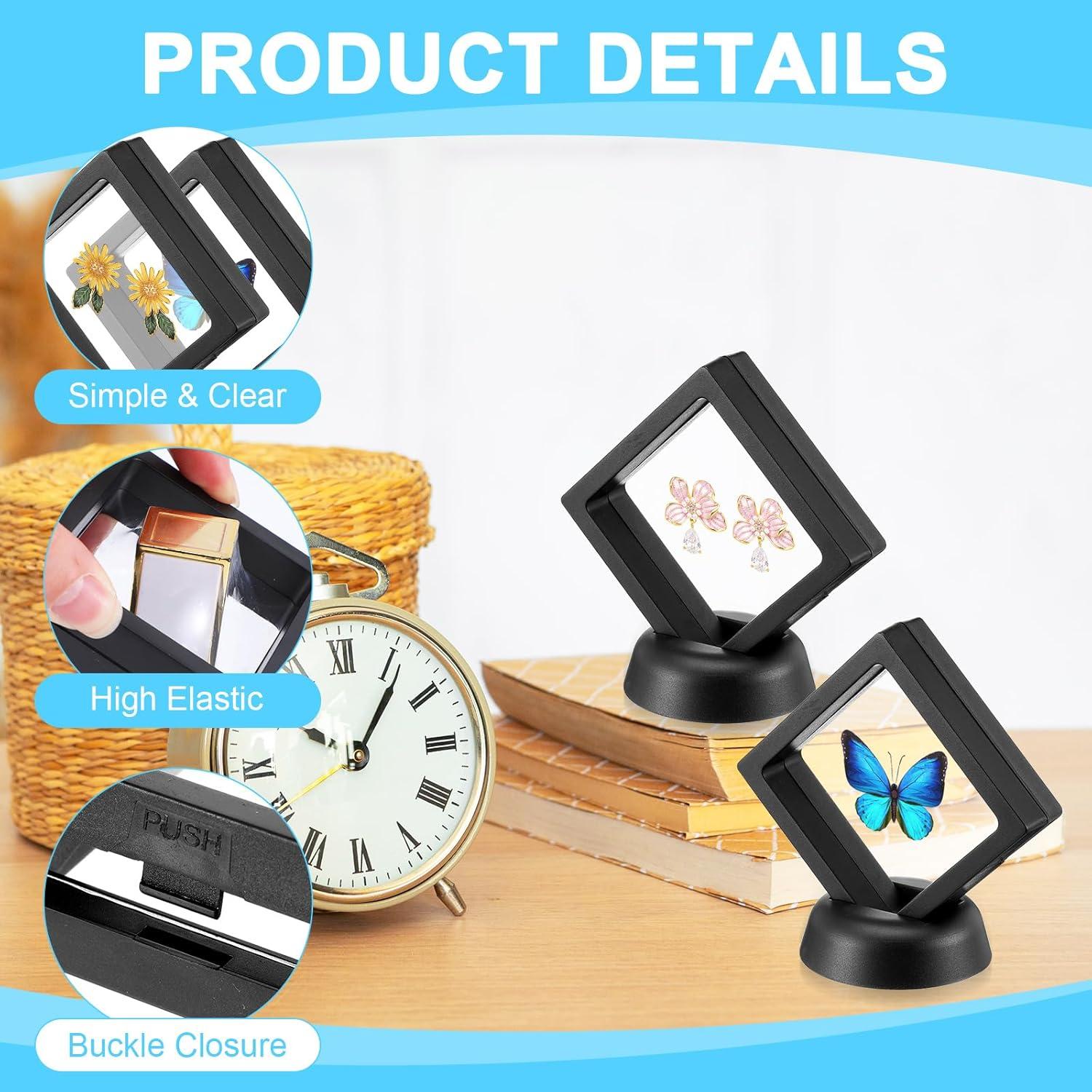 30 Estuches de Exhibición Flotante 3D HOFURME 6.9x6.9cm Negro