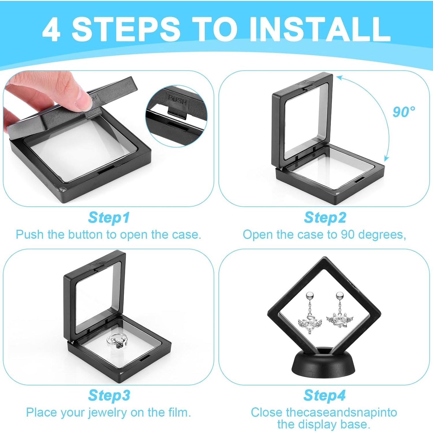 30 Estuches de Exhibición Flotante 3D HOFURME 6.9x6.9cm Negro