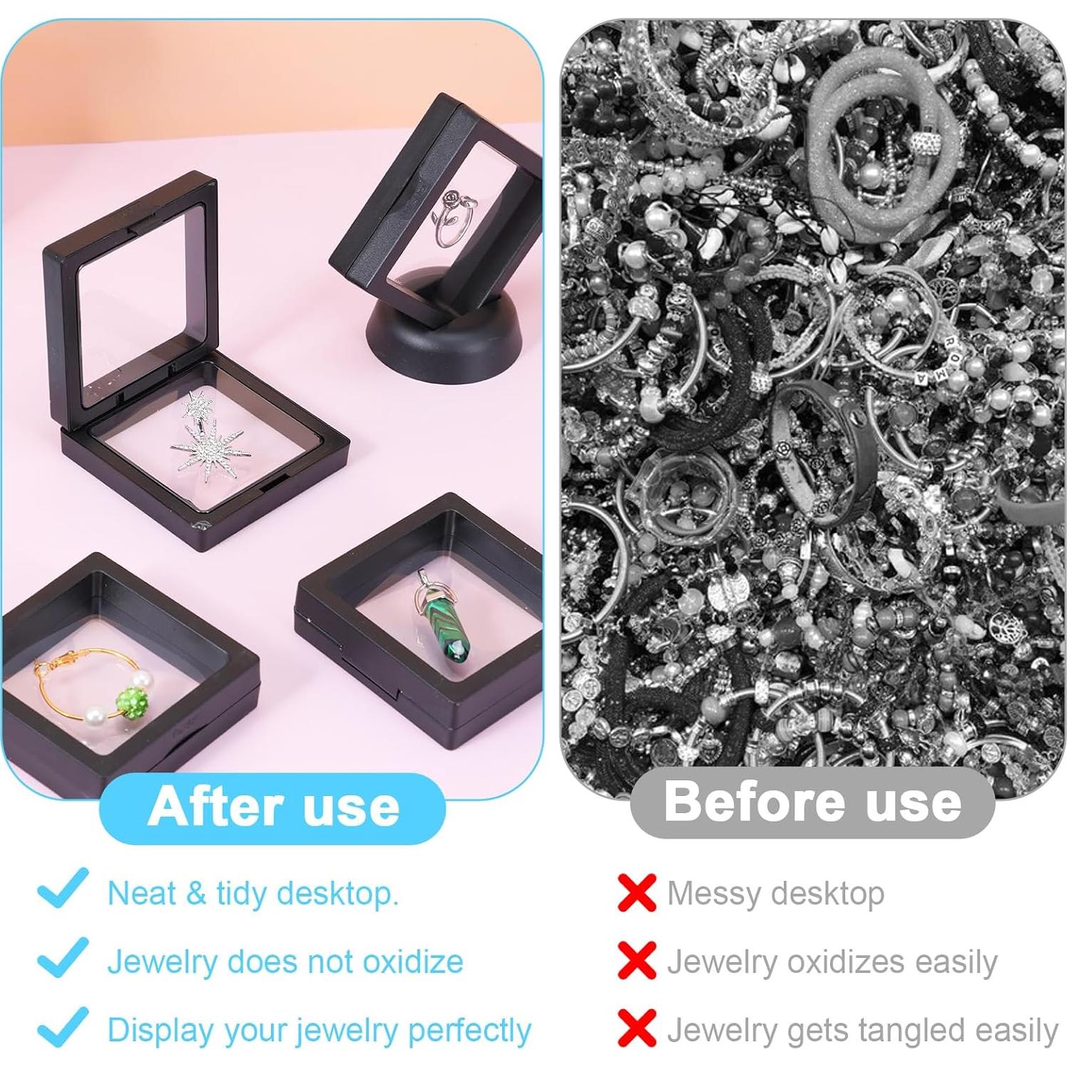 30 Estuches de Exhibición Flotante 3D HOFURME 6.9x6.9cm Negro