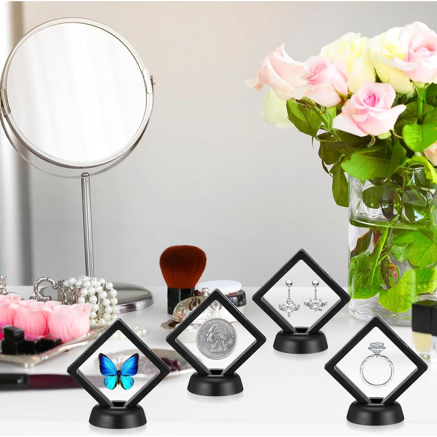 30 Estuches de Exhibición Flotante 3D HOFURME 6.9x6.9cm Negro