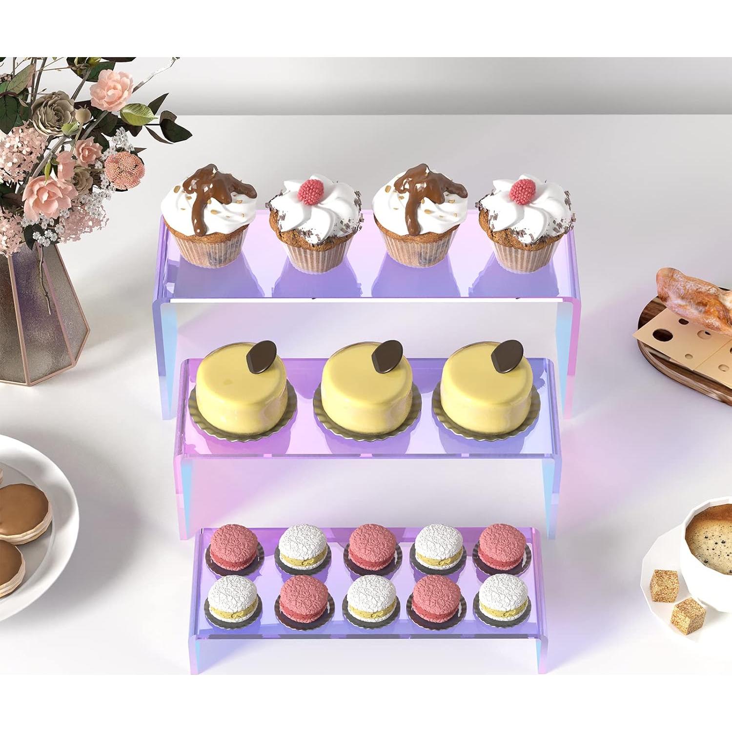 Soportes Acrílicos Iridiscentes 6 Pcs para Exhibición de Postres
