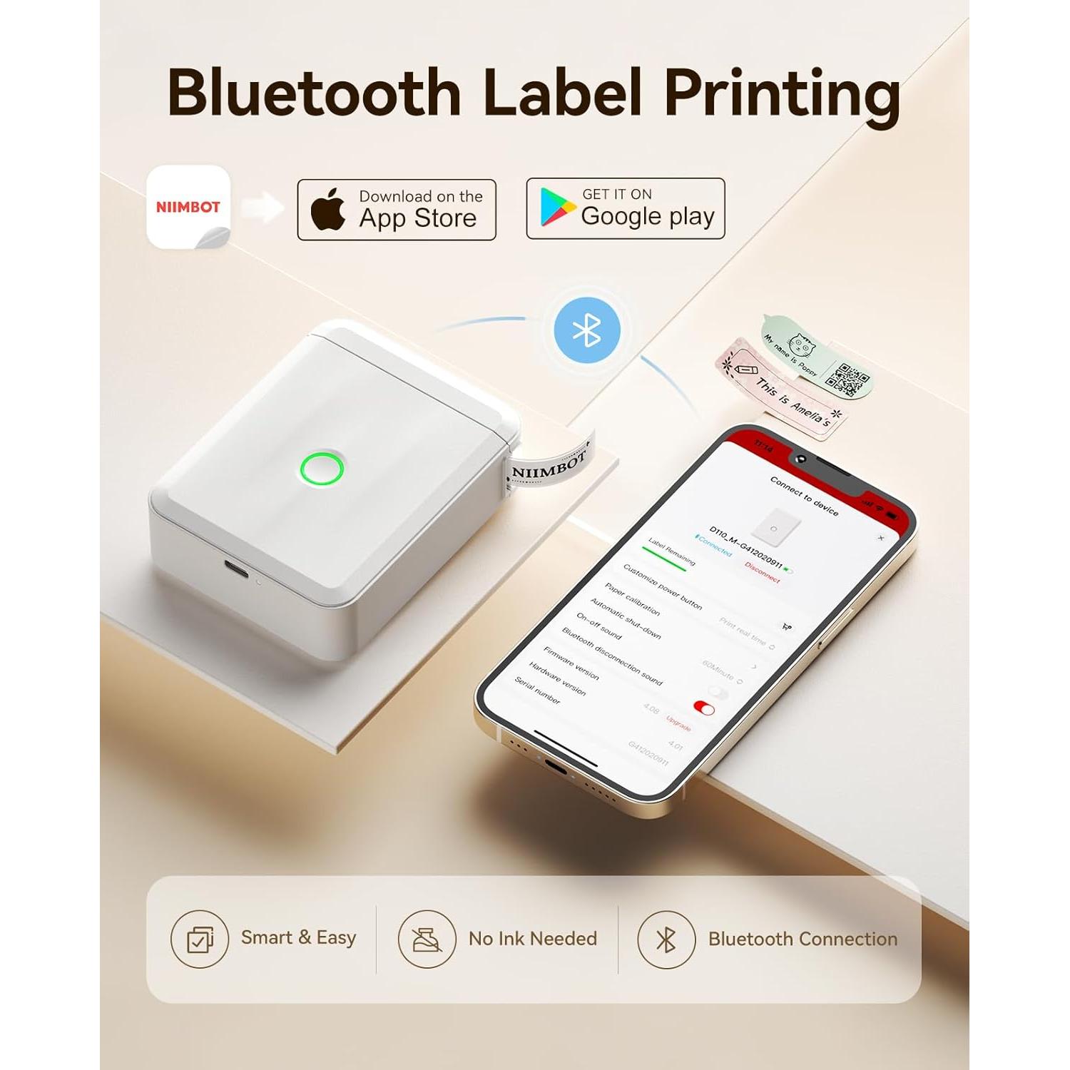 Máquina de Etiquetas NIIMBOT D110M con 3 Rollos 1.19x2.21cm